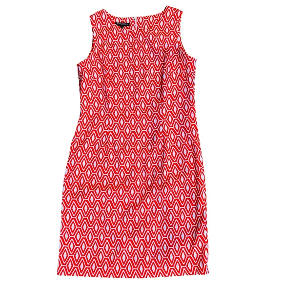 Mario Serrani Red white Geometric Print Midi Sleepless Dress Size 10 - Picture 1 of 15